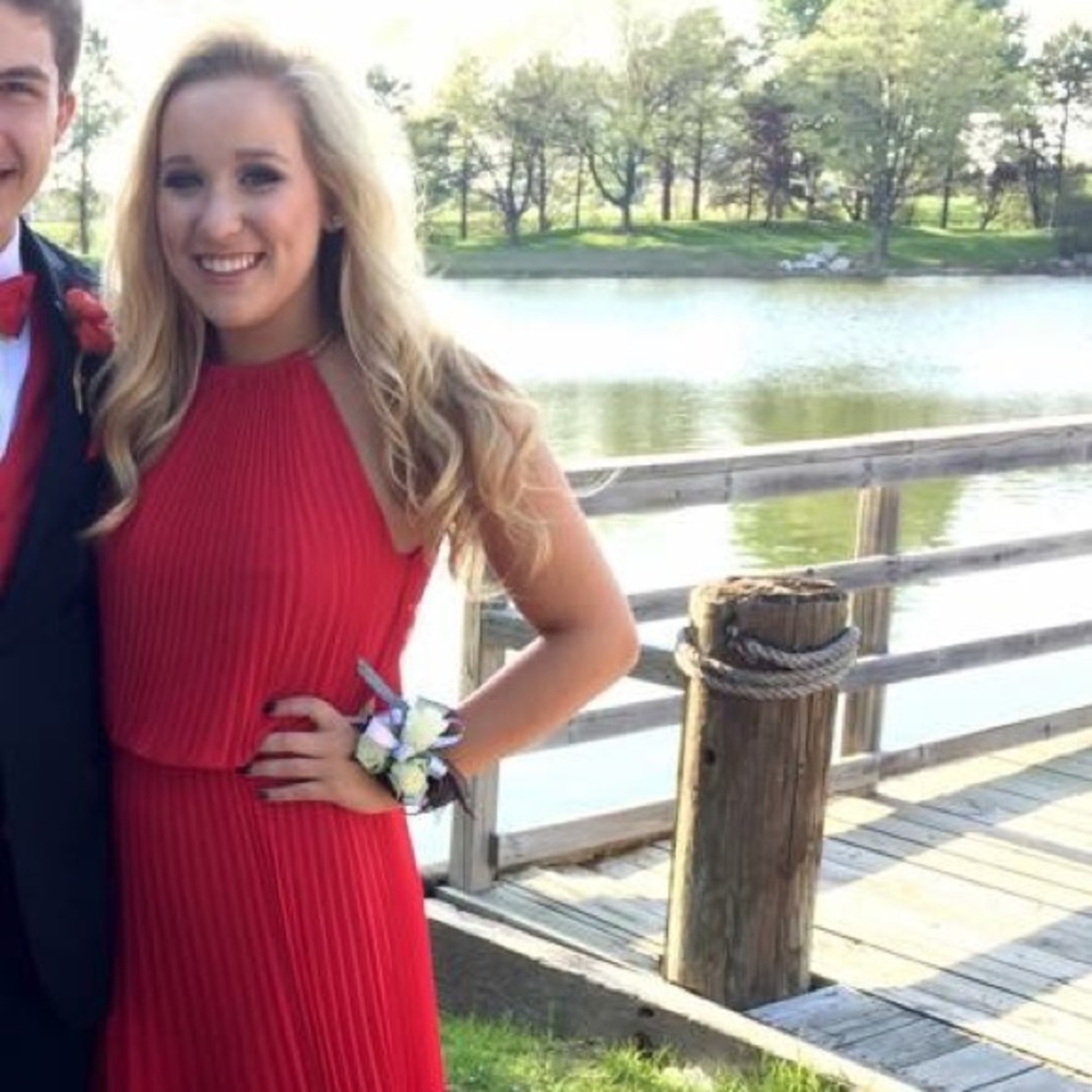 Pleated red high neck prom Nordstrom maxi dress